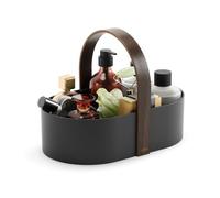 Umbra Bellwood Caddy, Organizer Bin for Makeup and Cosmetics, Durable Lightweight Container with Wooden Handle and Removable Dividers, Small Black/Walnut