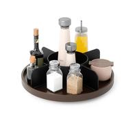 Umbra Bellwood Lazy Susan Divided Tray Organizer for Pantry Spices and More, Made of Durable Plastic and Wood, Black/Walnut