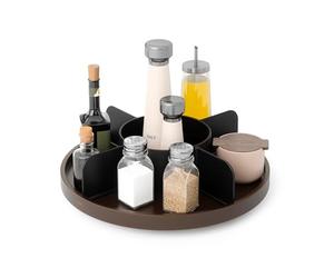 Umbra Bellwood Lazy Susan Divided Tray Organizer for Pantry Spices and More, Made of Durable Plastic and Wood, Black/Walnut