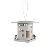 Modern Hanging Bird Feeder with Architectural Design, Gray, 23x23x21 cm