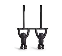 Umbra Buddy Over the Door Double Hook, Coat and Towel Hook, Black | Fits 1.5 inch thick doors, easy install, holds coats purses scarves and towels, recycled plastic