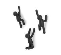 Umbra Buddy Wall Hooks, Decorative Wall Mount Coat Hooks, Set of 3, Black | Easy install with hardware, holds 5lbs per hook, entryway bedroom bathroom dorm, playful hanging storage, recycled plastic