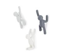 Umbra Buddy Wall Hooks, Decorative Wall Mount Coat Hooks, Set of 3, Grey | Easy install with hardware, holds 5lbs per hook, entryway bedroom bathroom dorm, playful hanging storage, recycled plastic