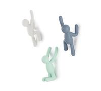 Umbra Buddy Wall Hooks, Wall Mount Coat Hooks, Set of 3, White/Mint/Blue | Fluted glass border catches light, metal easel back, standard photo sizes, dresser shelf or desk display