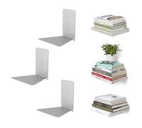 Umbra Conceal Floating Bookshelf, Metal Wall Shelf, Set of 3, Small, Silver | Powder coated steel, holds 15 lbs each, displays decor or plants, includes mounting hardware