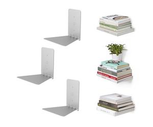 Umbra Conceal Floating Bookshelf, Metal Wall Shelf, Set of 3, Small, Silver | Powder coated steel, holds 15 lbs each, displays decor or plants, includes mounting hardware