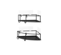 Umbra Cubiko Shower Shelf with Hooks, No Drill Shower Caddy, Metal, Black, Set of 2