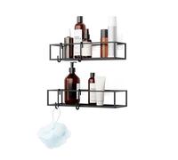 Umbra Cubiko Corner Shower Shelf with Hooks, No Drill Shower Caddy, Metal, Black, Set of 2