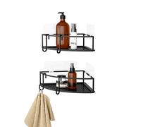 Umbra Cubiko Shower Shelf with Hooks, No Drill Shower Caddy, Metal, Black, Set of 2