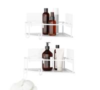 Umbra Cubiko Shower Shelf with Hooks, No Drill Shower Caddy, Metal, White, Set of 2