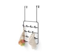 Umbra Estique Coat Rack, Over the Door Wall Hooks, 14 Hook, Black/Walnut | Steel, snag-free wooden pegs, fits doors to 1.6 inch, powder coated finish