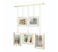 Umbra Exhibit Picture Frame Gallery Set, Adjustable Collage Display for 5 Photos, Prints, Artwork and More, Holds two 4x6" and three 5x7" Photos, Brass