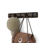Umbra Flip 5-Hook Wall Mounted Coat Rack, Modern, Sleek, Space-Saving Coat Hanger with 5 Retractable Hooks to Hang Coats, Scarfs, Purses and More, Black/Walnut