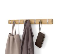 Umbra Flip 8-Hook Wall Mounted Coat Rack, Modern, Sleek, Space-Saving Coat Hanger with 8 Retractable Hooks to Hang Coats, Scarfs, Purses and More, Natural