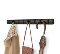 Umbra Flip Coat Rack, Wall Mount 8-Hook, Space Saving, Walnut/Black | Real wood and steel build, retractable hooks fold flat, holds coats bags and scarves, easy install