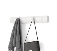 Umbra Flip Coat Rack, Wall Mounted 5-Hook Space Saving, White | Real wood and steel build, retractable hooks fold flat, holds coats bags and scarves, easy install