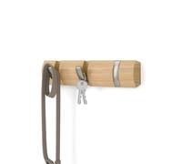 Umbra Flip 3-Hook Wall Mounted Coat Rack, Modern, Sleek, Space-Saving Coat Hanger with 3 Retractable Hooks to Hang Coats, Scarfs, Purses and More, Natural