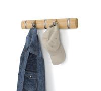 Umbra Flip Wall-Mounted Coat Rack with 5 Hooks - Modern, Space-Saving Storage for Hats, Jackets, Bags, Entryway, Mudroom, Closet, Bathroom, Bedroom - Natural/Nickel