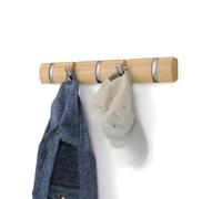 Umbra Flip Wall-Mounted Coat Rack with 5 Hooks - Modern, Space-Saving Storage for Hats, Jackets, Bags, Entryway, Mudroom, Closet, Bathroom, Bedroom - Natural/Nickel