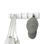 Umbra Flip 5-Hook Wall Mounted Coat Rack, Modern, Sleek, Space-Saving Coat Hanger with 5 Retractable Hooks to Hang Coats, Scarfs, Purses and More, White/Nickel, Weiss