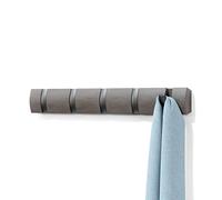 Umbra Flip Wall-Mounted Coat Rack with 5 Hooks - Modern, Space-Saving Storage for Hats, Jackets, Bags, Entryway, Mudroom, Closet, Bathroom, Bedroom - Grey/Pewter