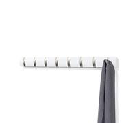Umbra Flip Wall-Mounted Coat Rack with 8 Hooks - Modern, Space-Saving Storage for Hats, Jackets, Bags, Entryway, Mudroom, Closet, Bathroom, Bedroom - White/Nickel