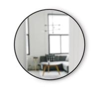 Umbra Hub 37” Round Wall Mirror With Rubber Frame, Modern Room Decor for Entryways, Washrooms, Living Rooms and More, Black