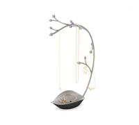 Umbra Orchid Jewelry Hanging Tree Stand - Multi-Functional Necklace Holder Display Organizer Rack With a Ring Dish Tray, Gun Metal, 15"L x 5.5"W x 9"H
