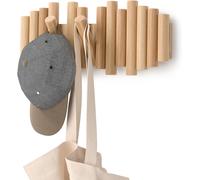 Umbra Picket Coat Rack Wall Mount - 5 Flip-Down Wood Coat Hooks, Modern & Fun