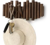 Umbra Picket Wall-Mounted Coat Rack Rail Hook with 5 Retractable Wood Pegs -