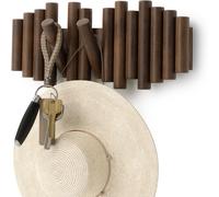 Umbra Picket Wall-Mounted Coat Rack Rail Hook with 5 Retractable Wood Pegs -