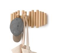 Umbra Picket Wall-Mounted Coat Rack Rail Hook with 5 Retractable Wood Pegs ? Modern, Space-Saving Storage Organizer, Natural