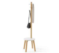 Umbra Pillar Coat Rack, Stool, Clothing Organizer, Umbrella Holder and Hat Organizer, Great for Entryway, White/Natural