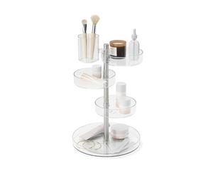 Umbra Pirouette Cosmetic Organizer, Large Capacity Makeup Storage With Adjustable Compartments, Clear/Nickel