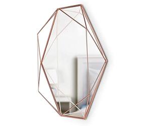 Umbra Prisma Modern Geometric Shaped Oval Mirror Wall Decor for Bedroom, Bathroom, Living, Dining Room, 22x17In, Copper