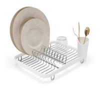 Umbra Sinkin Dish Drying Rack - Kitchen Sink Caddy with Removable Cutlery Holder, Fits In Sink or on Countertop, White/Nickel