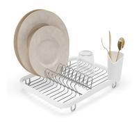 Umbra Sinkin Dish Drying Rack, in Sink or Countertop Drainer, White/Nickel | Removable utensil holder, non slip rubber feet, fits standard sizes, coated wire and plastic