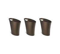Umbra Skinny Sleek & Stylish Bathroom Trash, Small Garbage Can Wastebasket for Narrow Spaces at Home or Office, 2 Gallon Capacity, Bronze, 3-Pack