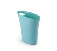 Umbra Skinny Waste Bin - Sleek, Stylish and Small Bathroom Trash Bin Wastebasket for Narrow Spaces at Home or Office, 7.5L Capacity, Surf Blue