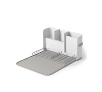 Umbra Sling Dish Drying Rack, Space Saving Foldable Storage, White | Dishwasher safe mat, integrated cutlery caddy, keeps counter dry, portable design, recycled plastic construction