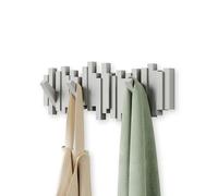 Umbra Sticks Multi Hook Coat Rack - Modern, Unique, Space-Saving Wall Mounted Coat Hanger with 5 Flip-Down Hooks for Hanging Coats, Scarves, Purses and More, Grey