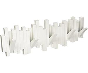 Umbra Sticks Multi Rack Modern, Unique, Space-Saving Hanger with 5 Flip-Down Hooks for Hanging Coats, Scarfs, Purses and More, White