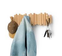 Umbra Sticks Wall Coat Rack, Wall Mount 8 Retractable Hooks, Natural | Modern sculptural look, holds five pounds each, fits entryways and bedrooms, easy to install, recycled plastic