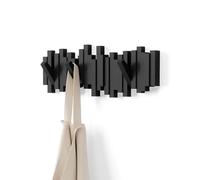 Umbra Sticks Wall Mount Coat Rack, 5 Hook Retractable Pegs, Black | Mounting hardware included, sculptural modern design, entryway or bedroom use, recycled plastic