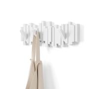 Umbra Sticks Wall Mount Coat Rack, 5 Hook Retractable Pegs, White | Mounting hardware included, sculptural modern design, entryway or bedroom use, recycled plastic