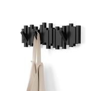 Umbra Sticks Wall-Mounted Coat Rack Rail Hook with 5 Retractable Pegs ? Modern, Space-Saving Storage Organizer, Black, 7.25 in19.5 in1.25 in