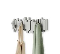Umbra Sticks Wall-Mounted Coat Rack Rail Hook with 5 Retractable Pegs ? Modern, Space-Saving Storage Organizer, Grey