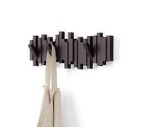 Umbra Sticks Wall-Mounted Coat Rack Rail Hook with 5 Retractable Pegs ? Modern, Space-Saving Storage Organizer, Espresso