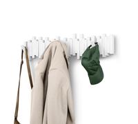 Umbra Sticks Wall-Mounted Coat Rack Rail Hook with 8 Retractable Pegs ? Modern, Space-Saving Storage Organizer, White