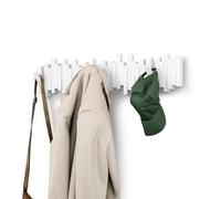 Umbra Sticks Wall-Mounted Coat Rack Rail Hook with 8 Retractable Pegs - Modern, Space-Saving Storage Organizer, White